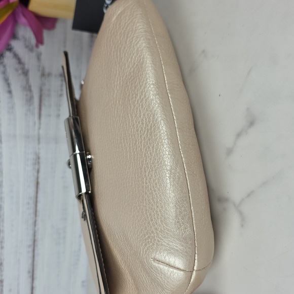 COACH KRISTIN METALLIC CHAMPAGNE SILVER LEATHER FLAP CROSSBODY SMALL BAG PURSE - Picture 5 of 13